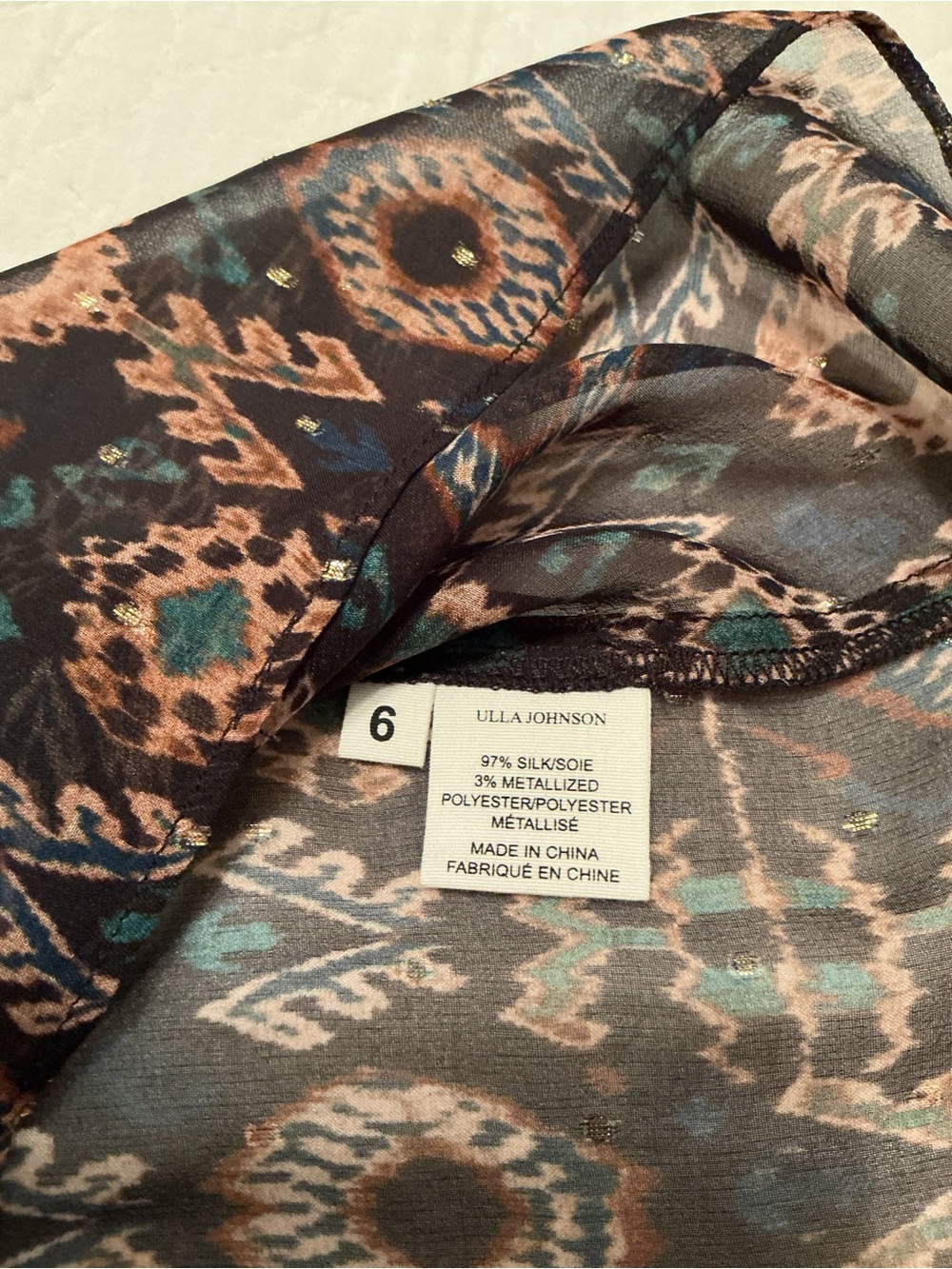 Ulla Johnson Elif Top - Onyx Sheer Silk & Metallic Flutter Sleeve Blouse Size 6 - Picture 11 of 13
